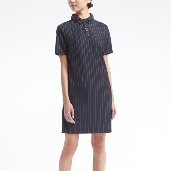 pinstripe shift dress